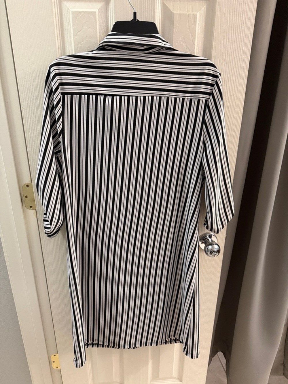 Mlle Gabrielle Black and White Vertical Stripe Button-Up Dress - Picture 2 of 2